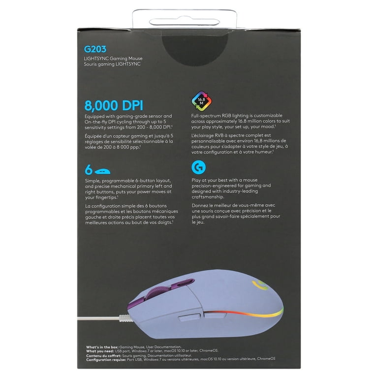 Logitech G203 Wired Gaming Mouse, 8,000 DPI, Rainbow Optical