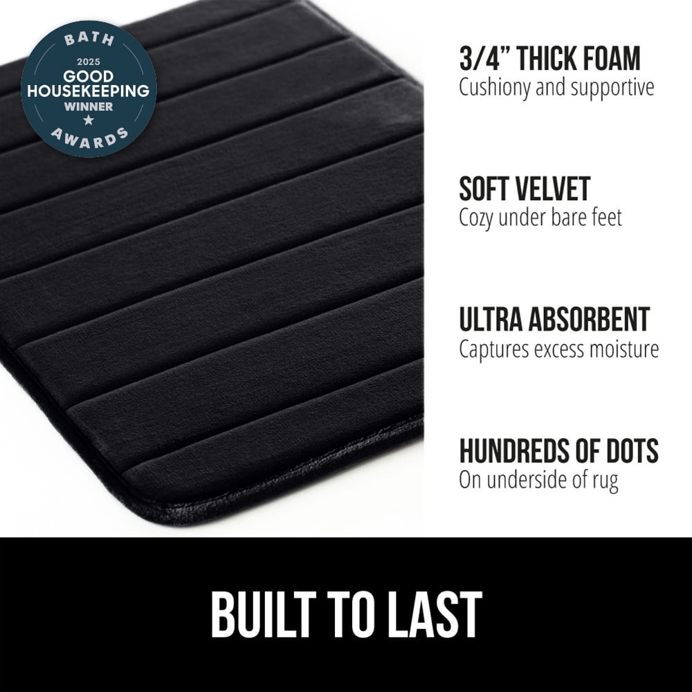 GORILLA GRIP Bathroom Rug, Soft Absorbent Memory Foam Shower Floor Mat, 36x24 Black