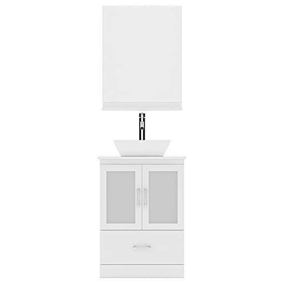 Zola 24" Single Bath Vanity in White with White Engineered Stone Top and Square Sink with Brushed Nickel Faucet with Matching Mirror