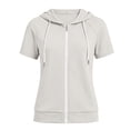 thumbnail image 6 of Yigetop Womens Short Sleeve Zip up Hoodies Sweatshirts Cardigan Loose Casual Lightweight Soft Tops Comfy Loungewear for Daily Wear Multiple Sizes White L, 6 of 6