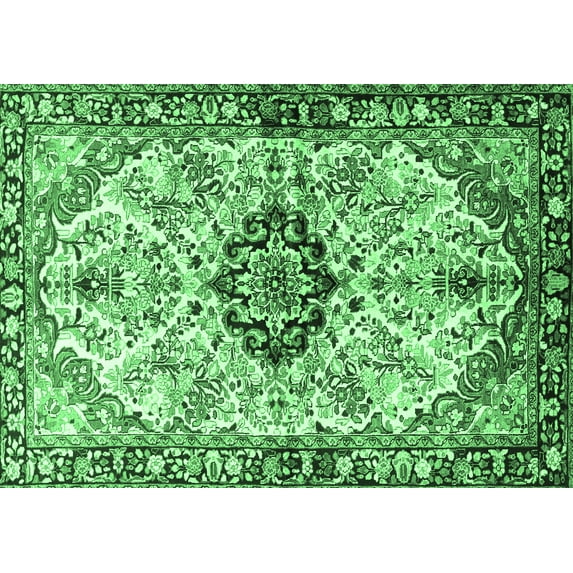 Ahgly Company Indoor Rectangle Medallion Emerald Green Traditional Area Rugs, 8' x 12'