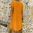 thumbnail image 4 of YUHAOTIN Women's Linen Dresses with 3/4 Sleeves V Neck Solid Color Linen Cotton Short Sleeve Midi Dress for Summer and Fall Womens Dresses Spring Long Wedding Guest, 4 of 7