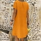 thumbnail image 3 of Vestido midi de manga corta de lino de color liso con cuello en V para mujer: vestido informal para verano y otoño, 3 of 7