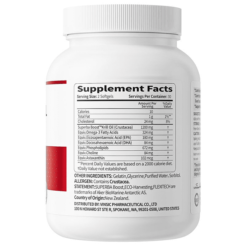 Vinsic Antarctic Krill Oil, 60 Softgel Capsules - New Zealand Made Omega-3 Supplement with EPA, DHA & Astaxanthin - Supports Heart, Brain & Joint Health For Daily Nutritional Support