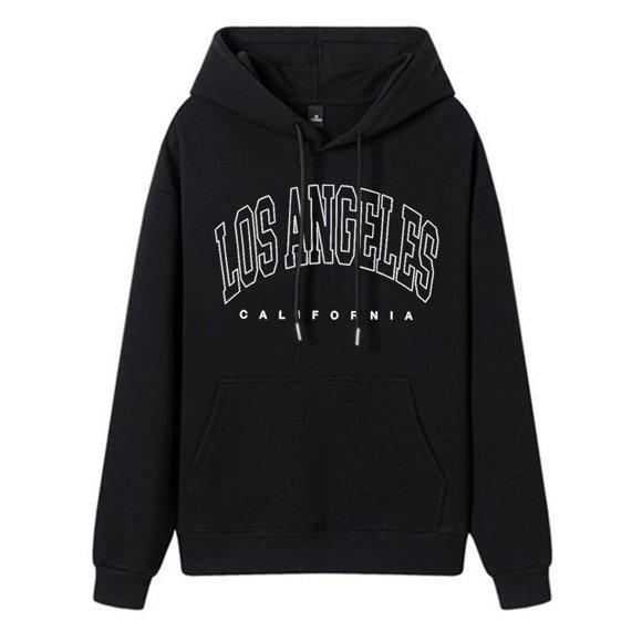LUOGENLI Women Casual Fashion Letter Print Hoodie Graphic Drawstring Pullover Preppy Sweatshirt Plus Size Womens Hoodies Black Size M