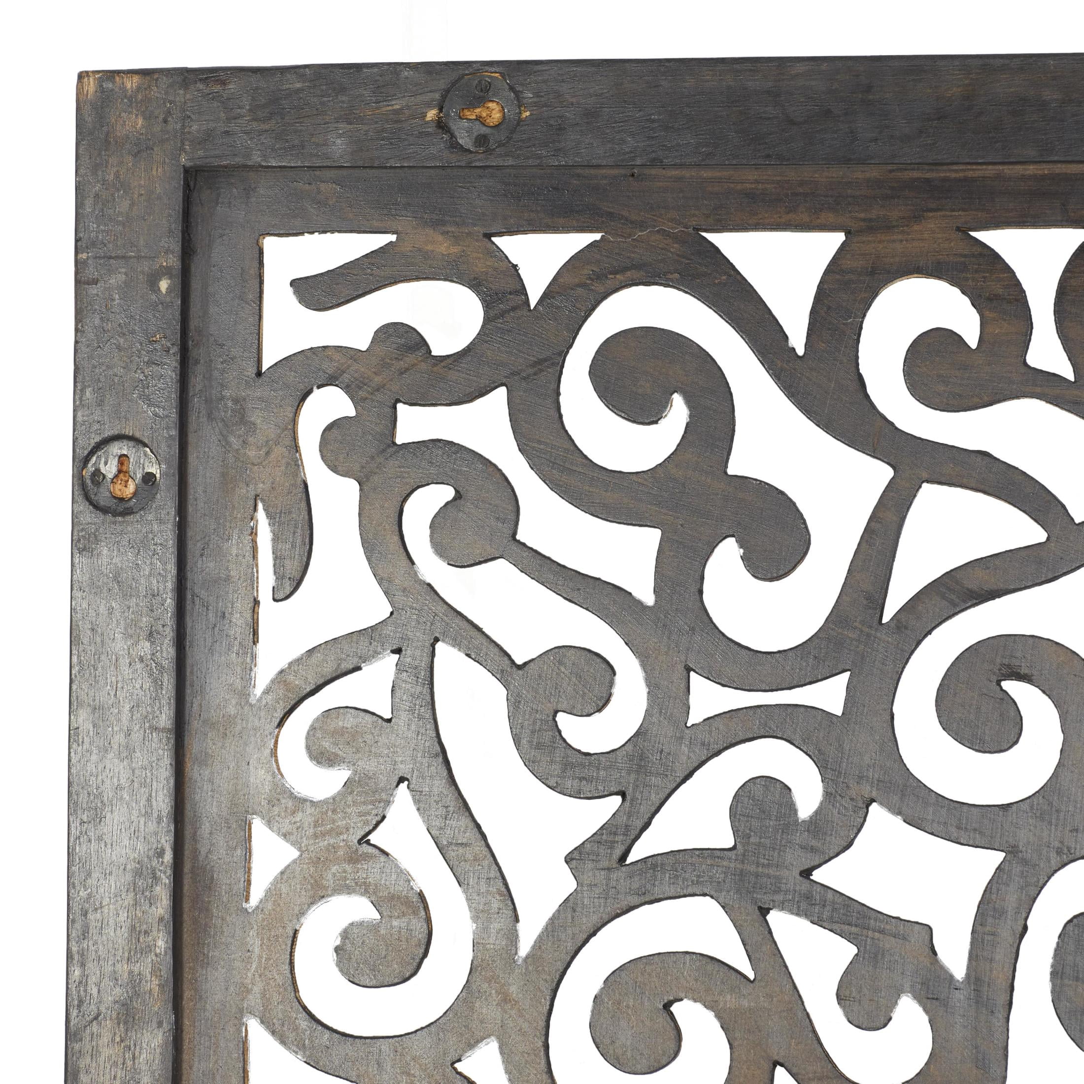 DecMode Traditional Wood Carved Vine Scroll Design with Brown Finish, 24"W x 51"H