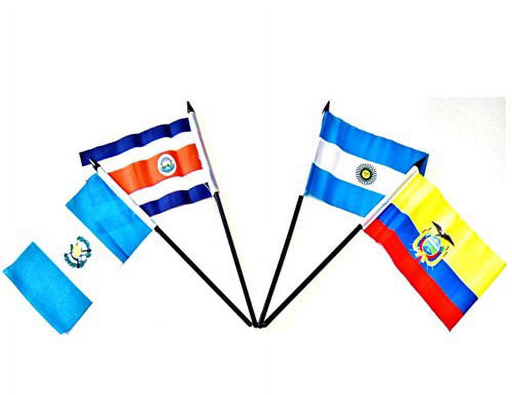 CENTRAL and SOUTH AMERICA WORLD FLAG SET with BASE--20 Polyester 4"x6" Flags, One Flag for Each Country in Latin America, 4x6 Miniature Desk & Table Flags, Small Mini Stick Flags