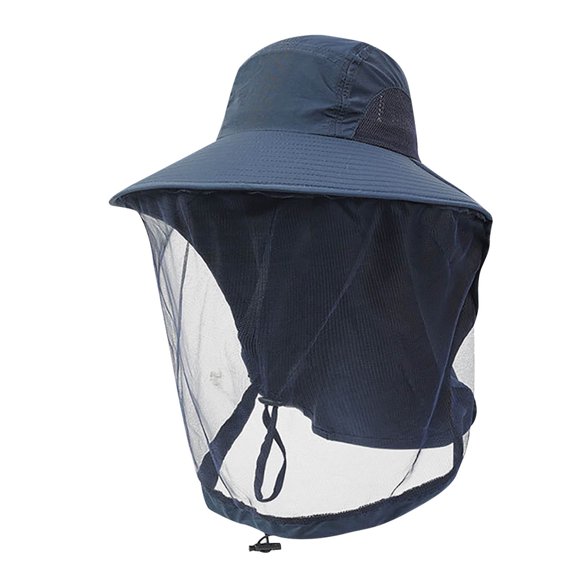 Sombrero con mosquitera para acampar al aire libre, jardinería, protector para la cabeza con ala ancha, protección solar, cubierta facial de malla plegable, correa ajustable para la barbilla.
