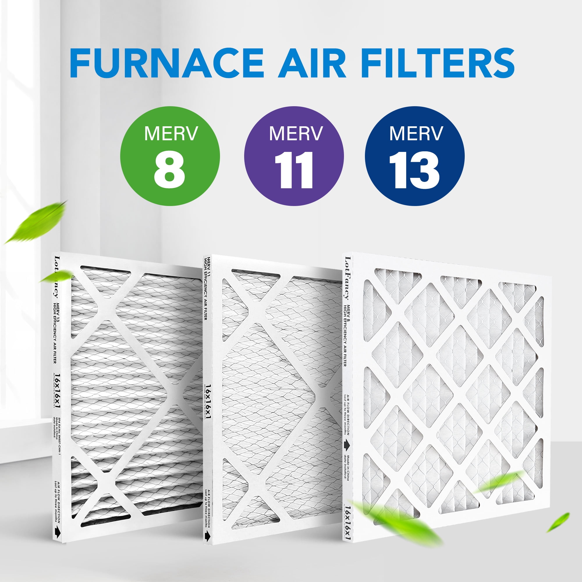 LotFancy 16x16x1 Air Filters, MERV 13 Pleated HVAC AC Furnace Air Filters, 4 Pack
