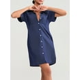 thumbnail image 3 of SUNSIOM Robe-Chemise en Denim pour Femmes, Col à Revers, Manches Courtes, Robe en Jean Courbée, Boutonnée, Haut Décontracté avec Poches, 3 of 8