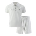 thumbnail image 4 of USNSM Mens Summer Outfits 2 Piece Short Set Casual Track Suits Matching Double Pocket Lapel Half-Button Shirt Vacation Shorts Set White L, 4 of 9