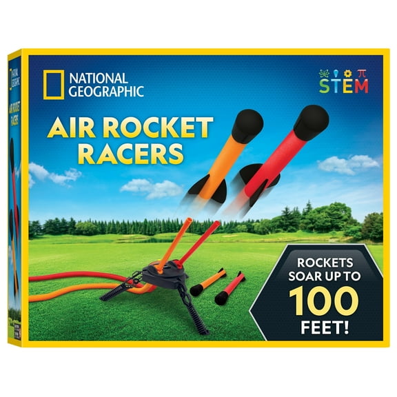 National Geographic Air Rocket Racers Toy for Kids – Jump and Launch Rockets up to 100 Feet, Outdoor STEM Science Kit and Rocket Launcher Set