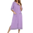 thumbnail image 2 of Tii.MM Women's Zip up Nightgown Housecoat Soft Comfy 3/4 Sleeve Pajama Midi Dress Sleepwear Causal Loungewear with Pockets, 2 of 6