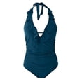 thumbnail image 5 of Feimerou Womens One Piece Swimsuits Sexy Halter Ruffle V Neck Tummy Control Bathing Suit Backless Slimming High Waisted Swimwear, 5 of 6