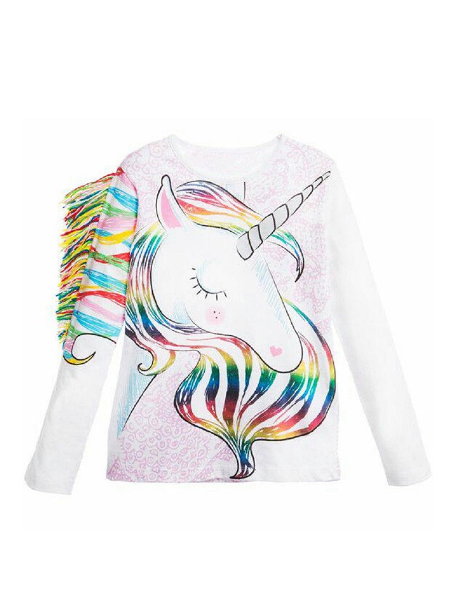 Girls Summer T-shirt Tops Short Sleeve Cartoon Horse Sequined Tops Casual Wear 