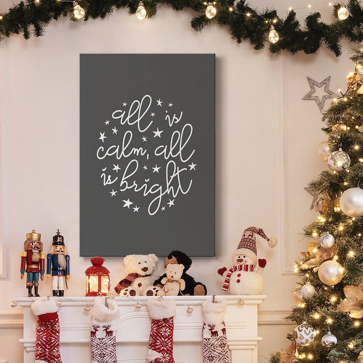 All is Calm, All is Bright - Dark Gray- Gallery Wrapped Canvas
