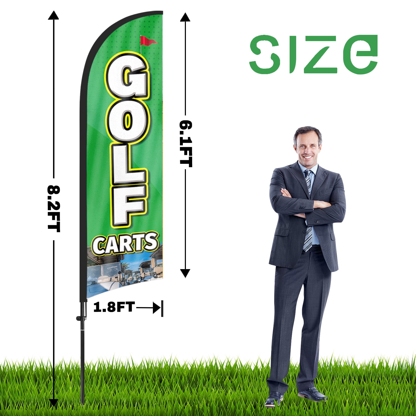 QSUM Golf Carts Advertising Swooper Flag Sign, Golf Carts Feather Flag Pole Kit with Ground Spike, 7Ft Advertising Feather Banner Sign for Golf Carts Business
