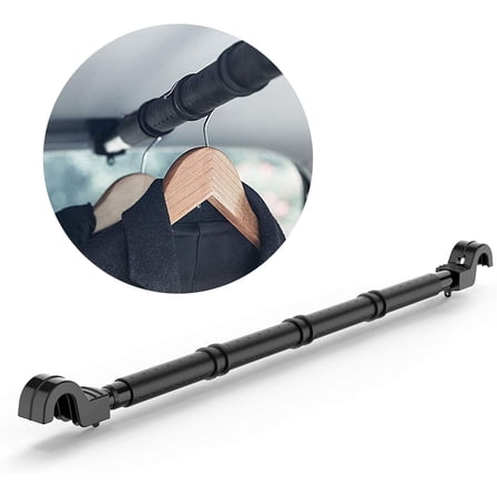 Car Clothes Hanger Bar, Expandable Vehicle Clothing Rack Hanger Rod with Heavy Duty Metal and Rubber Grips