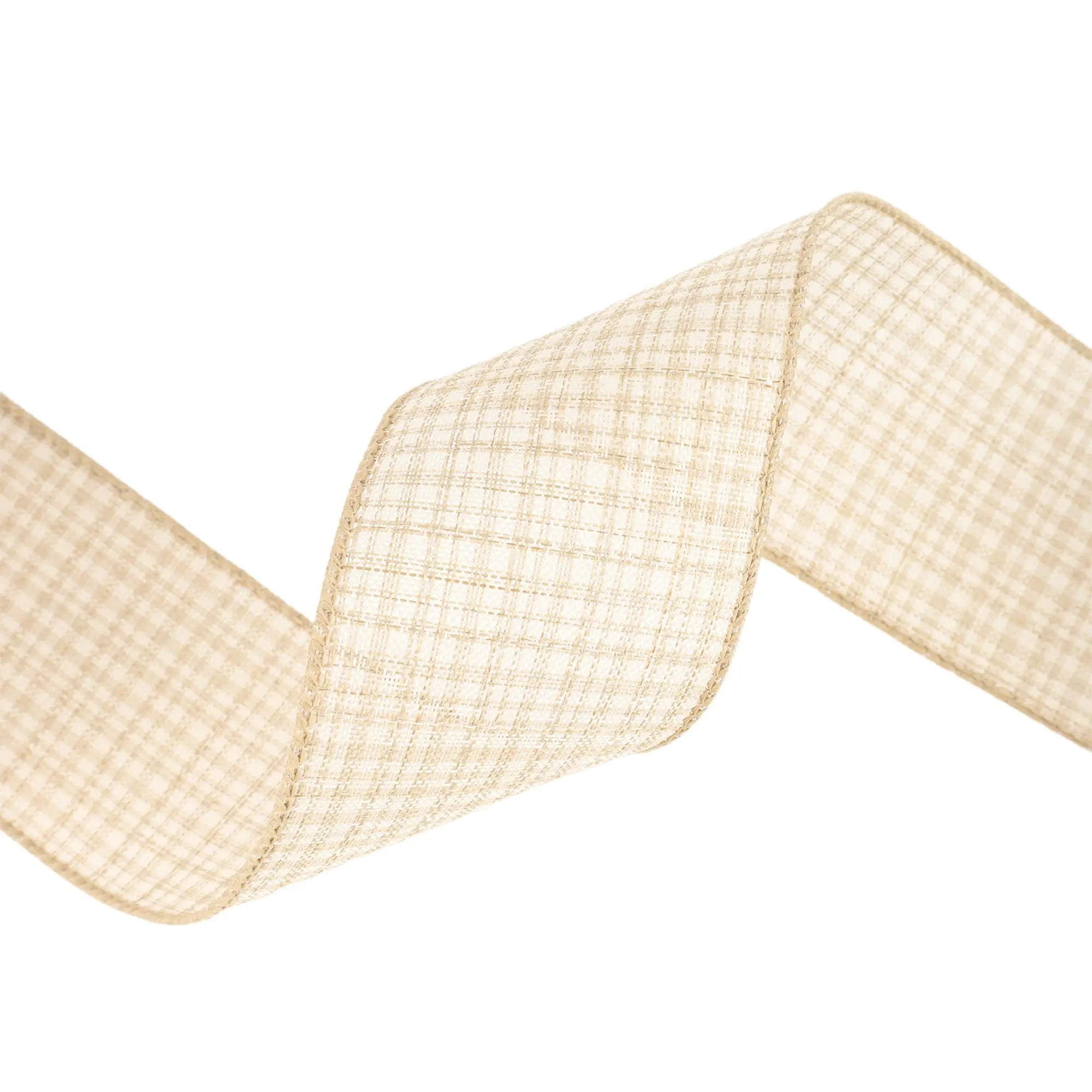 LaRibbons 2 1/2" Wired Ribbon, Light Brown Plaid, 10 Yard Roll