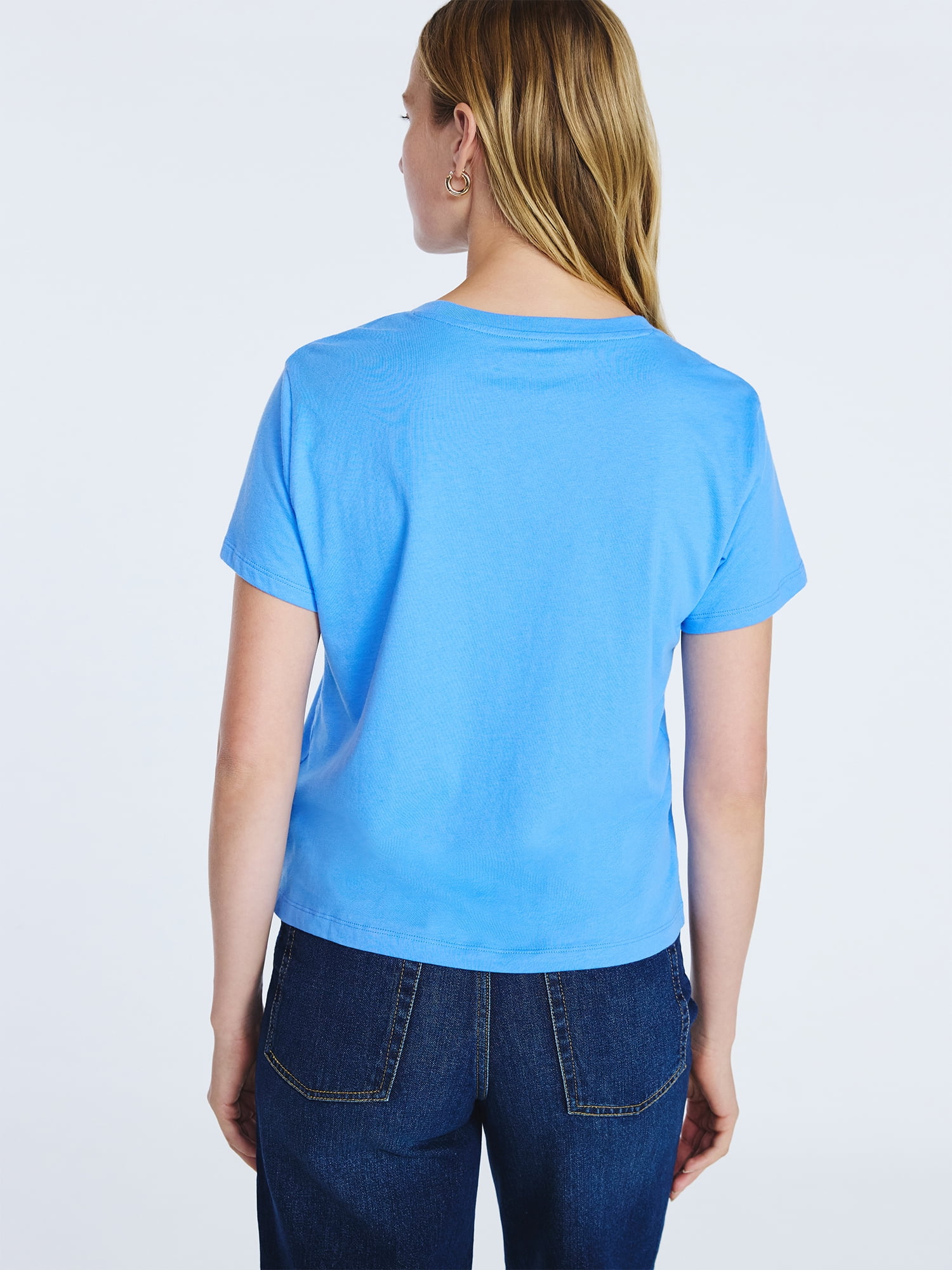 Free Assembly Women's and Women's Plus Cotton Cropped Boxy Tee with Short Sleeves, Sizes XS-4X