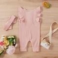 thumbnail image 5 of Odeerbi Infant Romper Baby Boys Girls Clothes Infant Sleeveless Solid Romper Ruffles Jumpsuit with Headbands Pink, 5 of 9