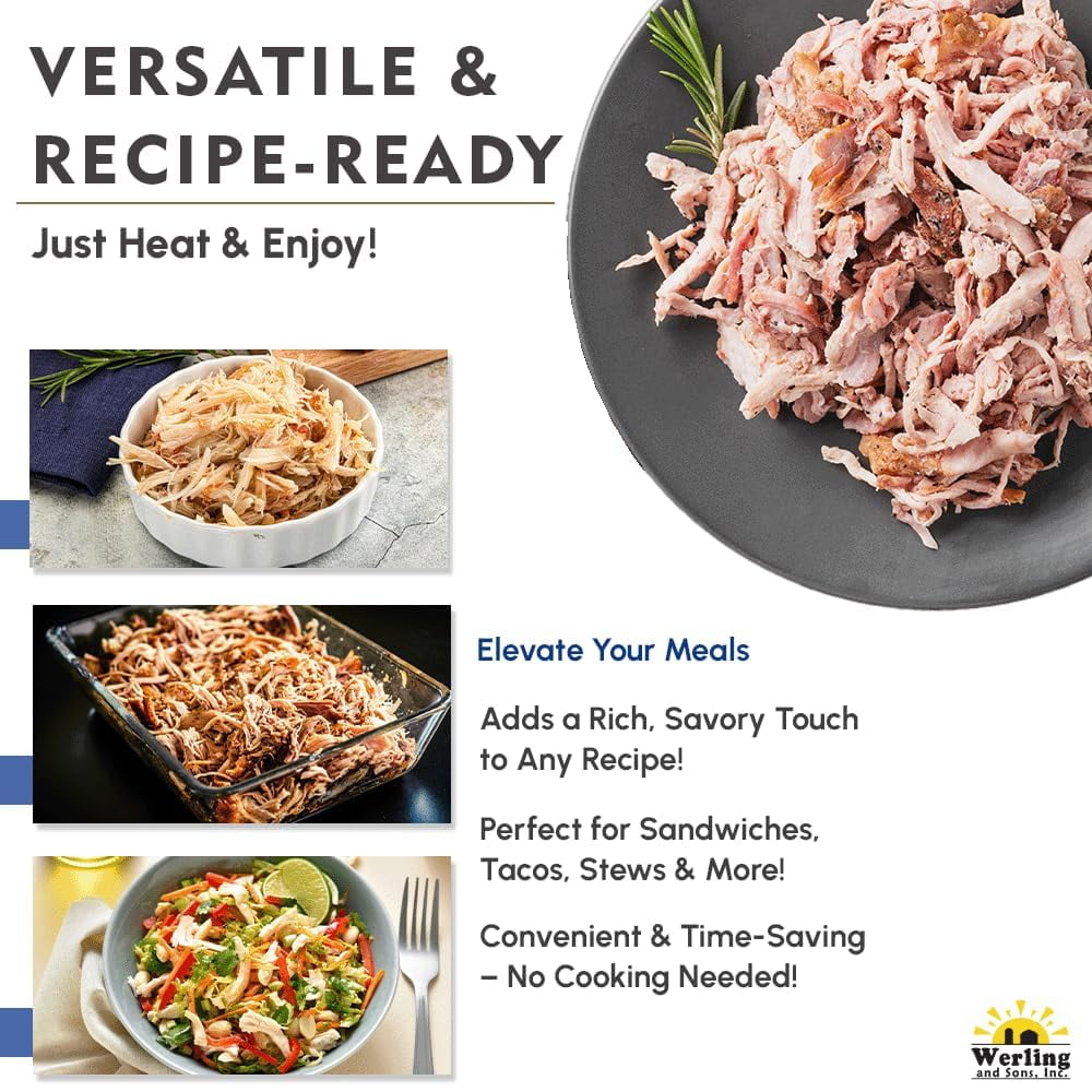 Werling & Sons Canned Turkey 28 oz – Fully Cooked, Heat & Eat | Recipe-Ready Canned Meat for Quick Meals, Camping, Emergency Food Supply & Survival | Shelf-Stable | Pack of 6