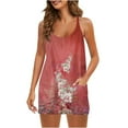 thumbnail image 1 of Womens Summer Sleeveless Mini Dress V Neck Spaghetti Strap Sundress Athletic Short Dress with Pockets, 1 of 5