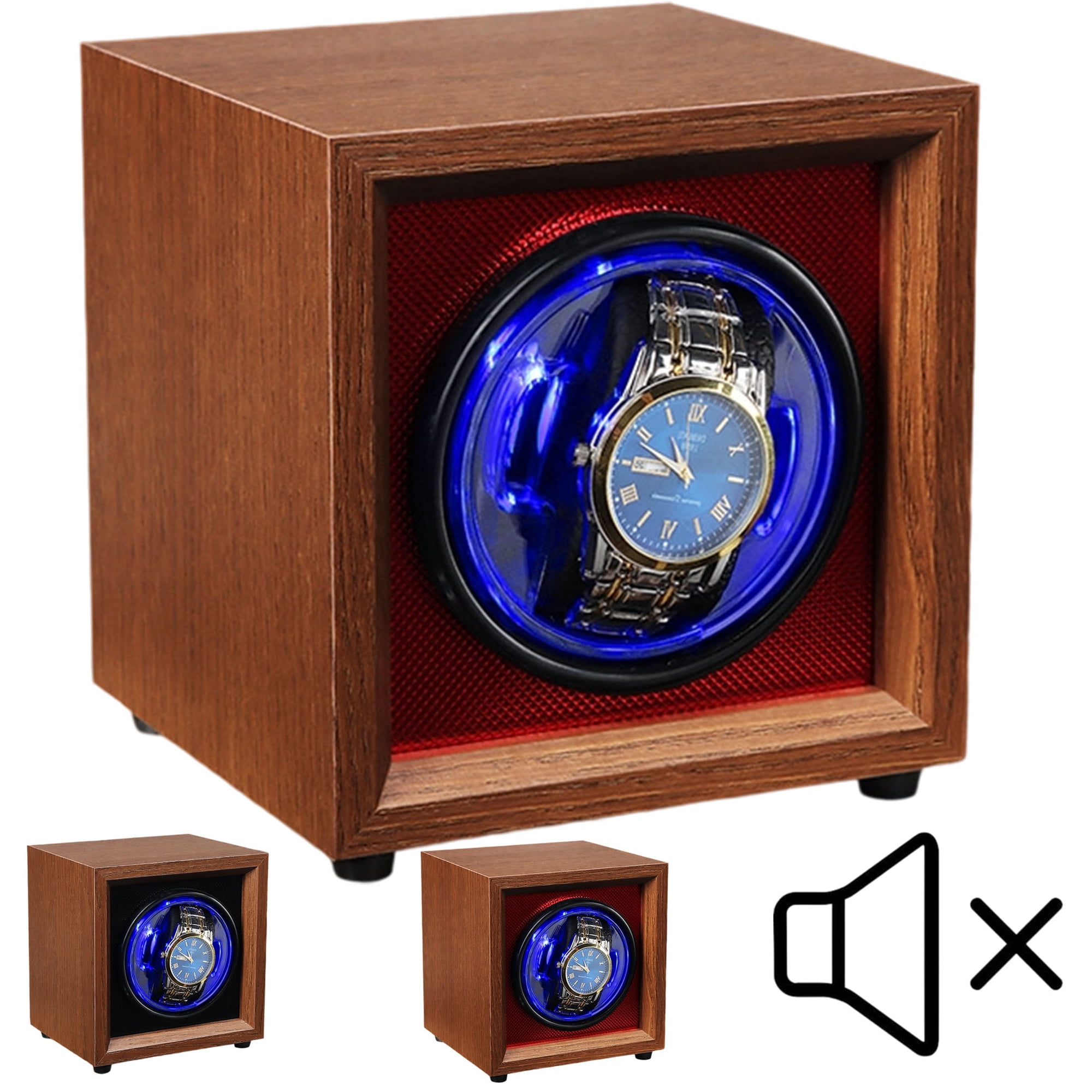 Premium Wooden Watch Winder - Dual Automatic Quiet Motor w/Blue Light & 4-Speed Settings, Smart Rotation Control for Automatic Watches, Luxury Gift Box for Men/Women