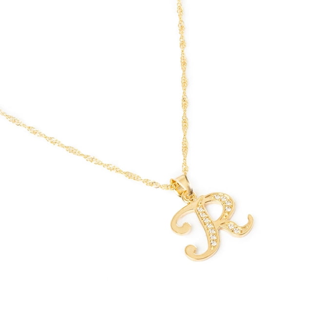 Dije Inicial / Letra R con Zirconias y Cadena Chapa Oro 18K Ametrinaa MPDC0004-R