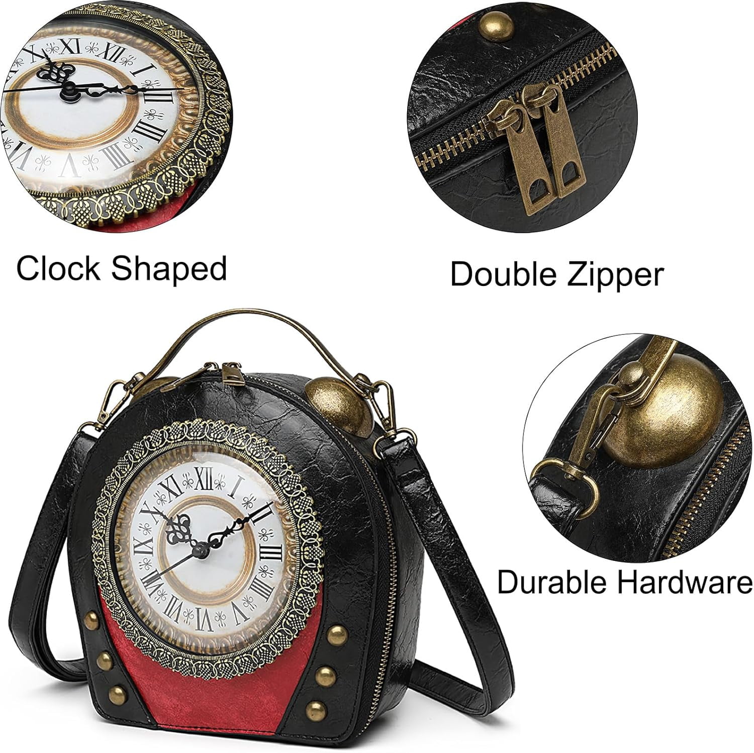 Baguery PVC Clock Shaped Crossbody Bag - Waterproof Adjustable Shoulder Purse for Women
