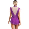 thumbnail image 2 of Xnihocha Justaucorps de Danse Lyrique Brillant avec Strass pour Femmes, Justaucorps à Jupe à Franges pour Performance, Violet, P, 2 of 7
