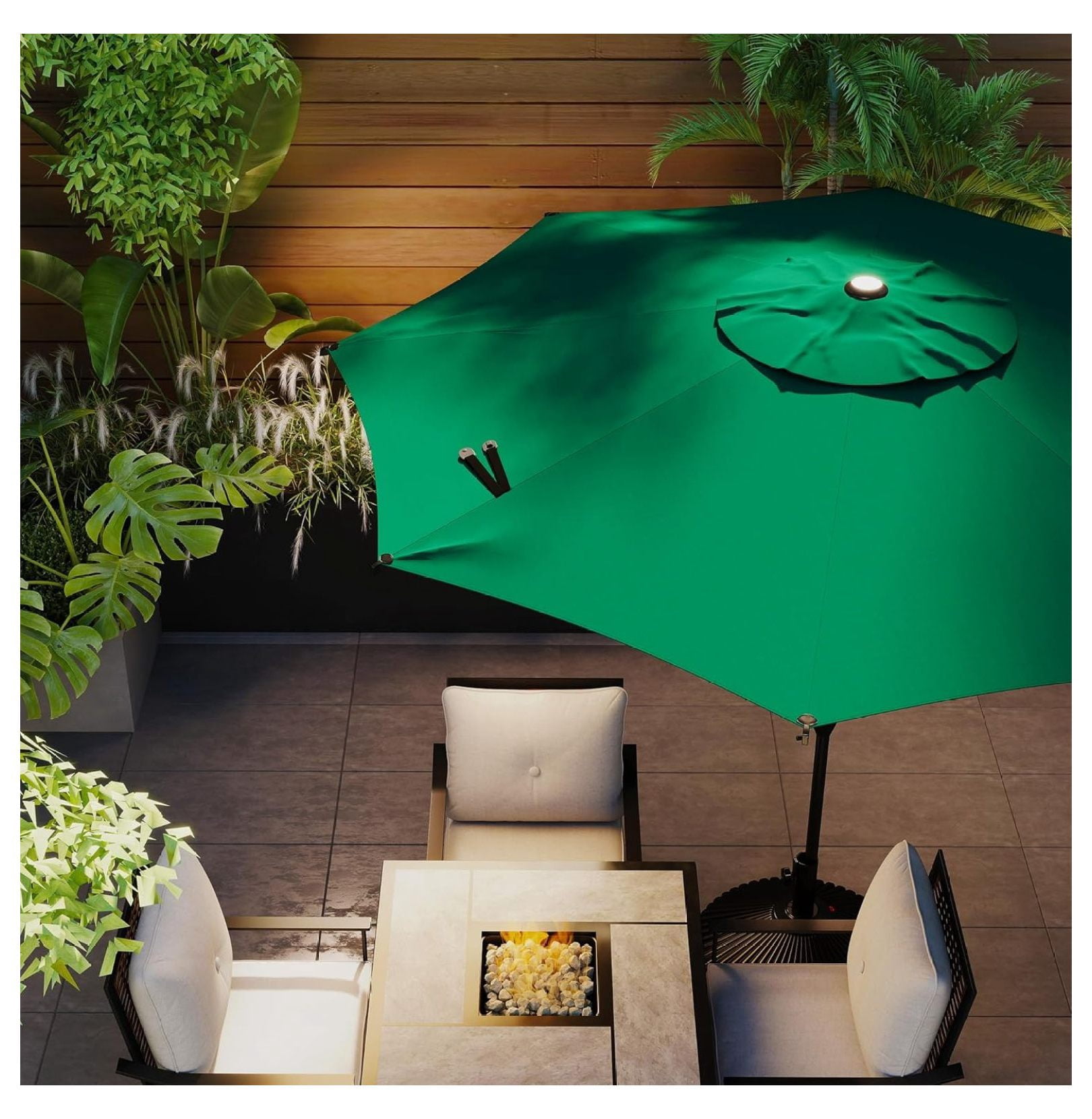 9FT Lyon Outdoor Patio Umbrella Outdoor Table Umbrella with Push Button Tilt and Crank Market Umbrella 8 Sturdy Ribs UV Protection Waterproof for Garden Deck Backyard Pool Dark Green