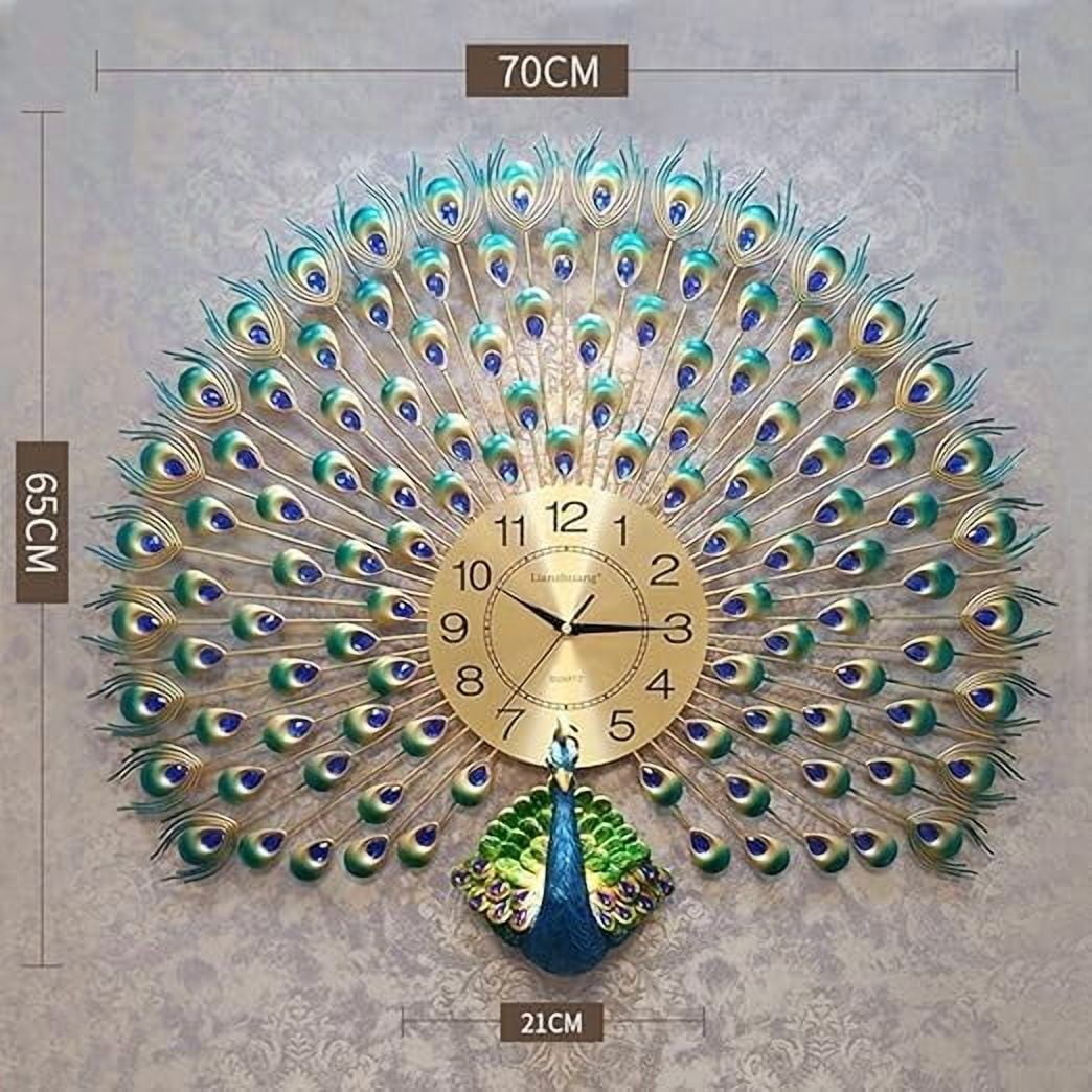 MONK FOREST European Peacock Wall Clock - Exquisite Crystal Luxury Home Decor with Metal Blue Bird - Ideal for Living Room - Creative Artistic Timepiece