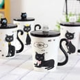 thumbnail image 3 of Taza De Cerámica De Café Té Con Cuchara Y Tapa Gatito Negro 300ml ModC, 3 of 3