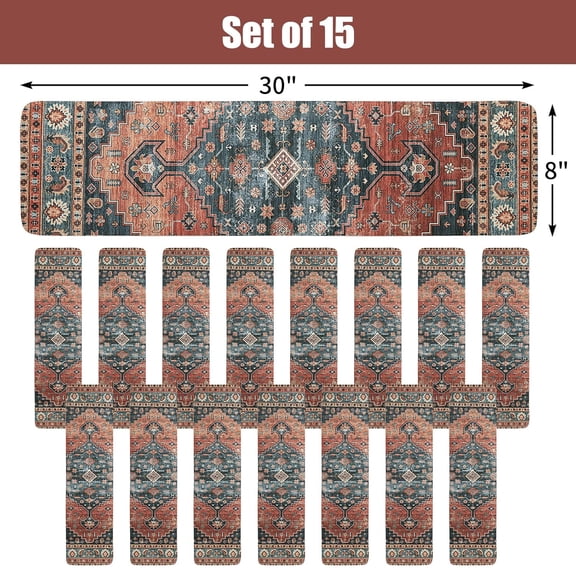 Non-Slip Carpet Stair Treads for Wooden Steps Set of 15, 30"X8" Indoor Stair Runner Extra Slip Resistant Stair Rugs Rubber Safety Mats, Stairway Grip Step Treads RED&Blue