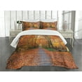 thumbnail image 3 of Ambesonne Fall Quilted Bedspread Set 3 Pcs, Vibrant Trees Pathway, Queen Size, Orange Yellow Green, 3 of 5