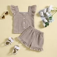 thumbnail image 2 of Siilsaa Cute Outfits for Girls Toddler Girl's 2 Piece Outfits Graphic Print Short Sleeve Tee and Plaid Skirt Set Khaki,4Y, 2 of 6