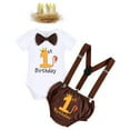thumbnail image 3 of IBTOM CASTLE Infant Baby Boys Wild One First Birthday Outfit Bowtie Romper+Suspenders+Pants+Headband Cake Smash Clothes Set, 4-Piece, 3 of 11