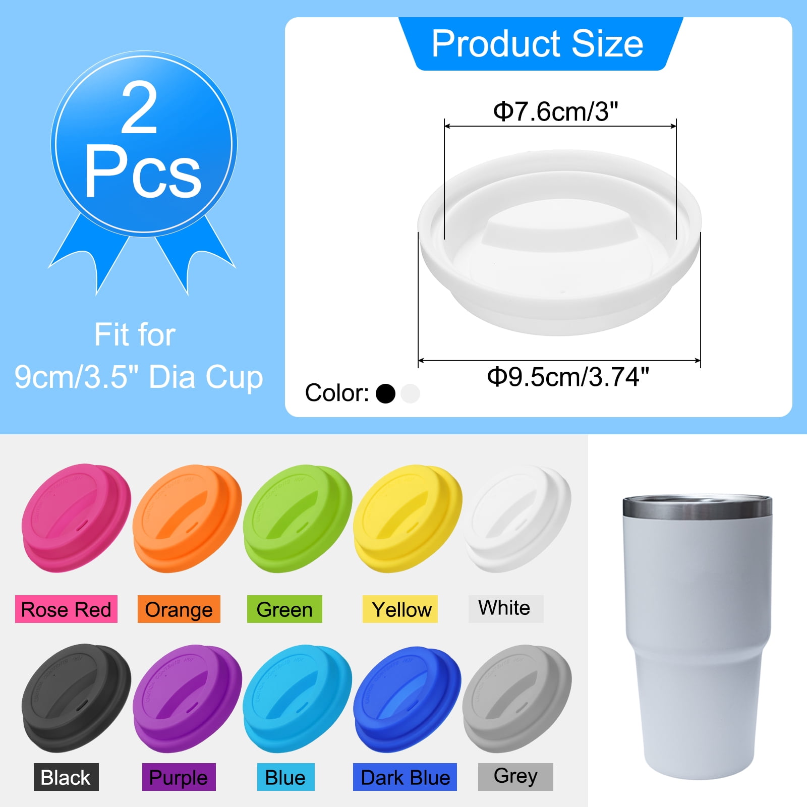 Unique Bargains Silicone Cup Lids Glass Cups Prevent Spills Temperature White / Black