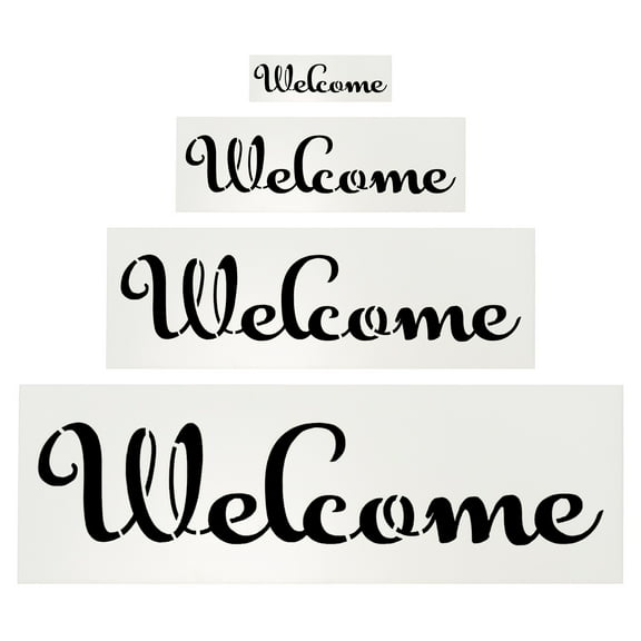 Uxcell Welcome Stencils, 4Pcs Uxcell Welcome Template Reusable Plastic Sign Templates Stencils for Fabric Wall Spray Painting Mailbox Sign Wood Art, Style 4, White