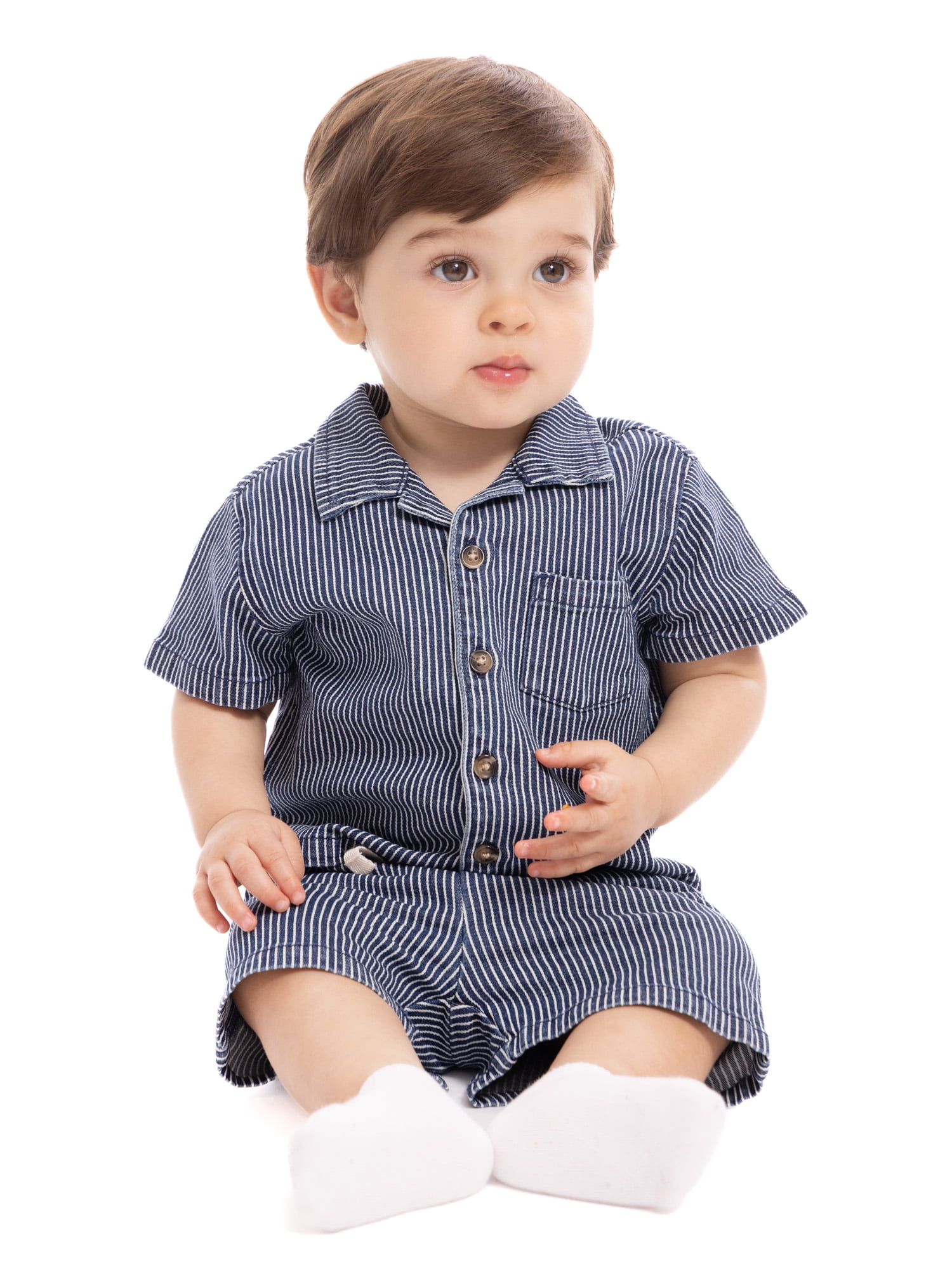 Wonder Nation Baby Boys Short Sleeve Striped Collared Button Top and Matching Shorts Set, Sizes 0/2M-24M