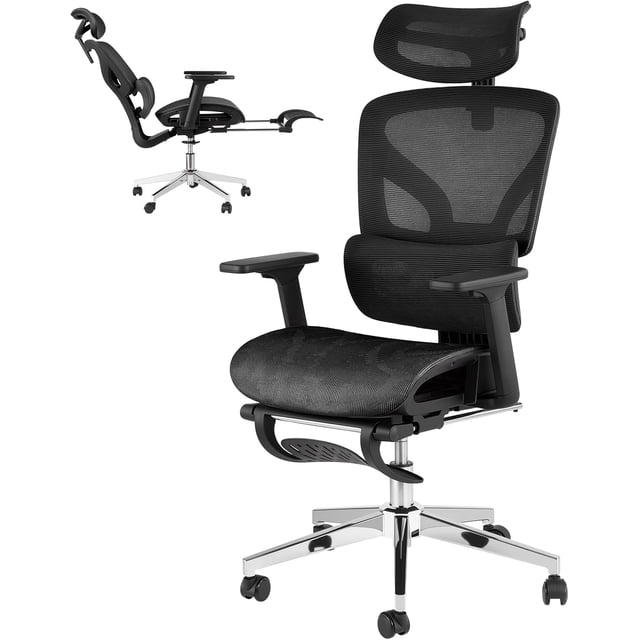 Ergonomic Office Chair with Breathable Mesh Back, High Back Support, 3D Adjustable Armrests, and Smooth Rolling Wheels – Comfortable Desk Chair for Work, Study, or Gaming with Foot pad (Black)