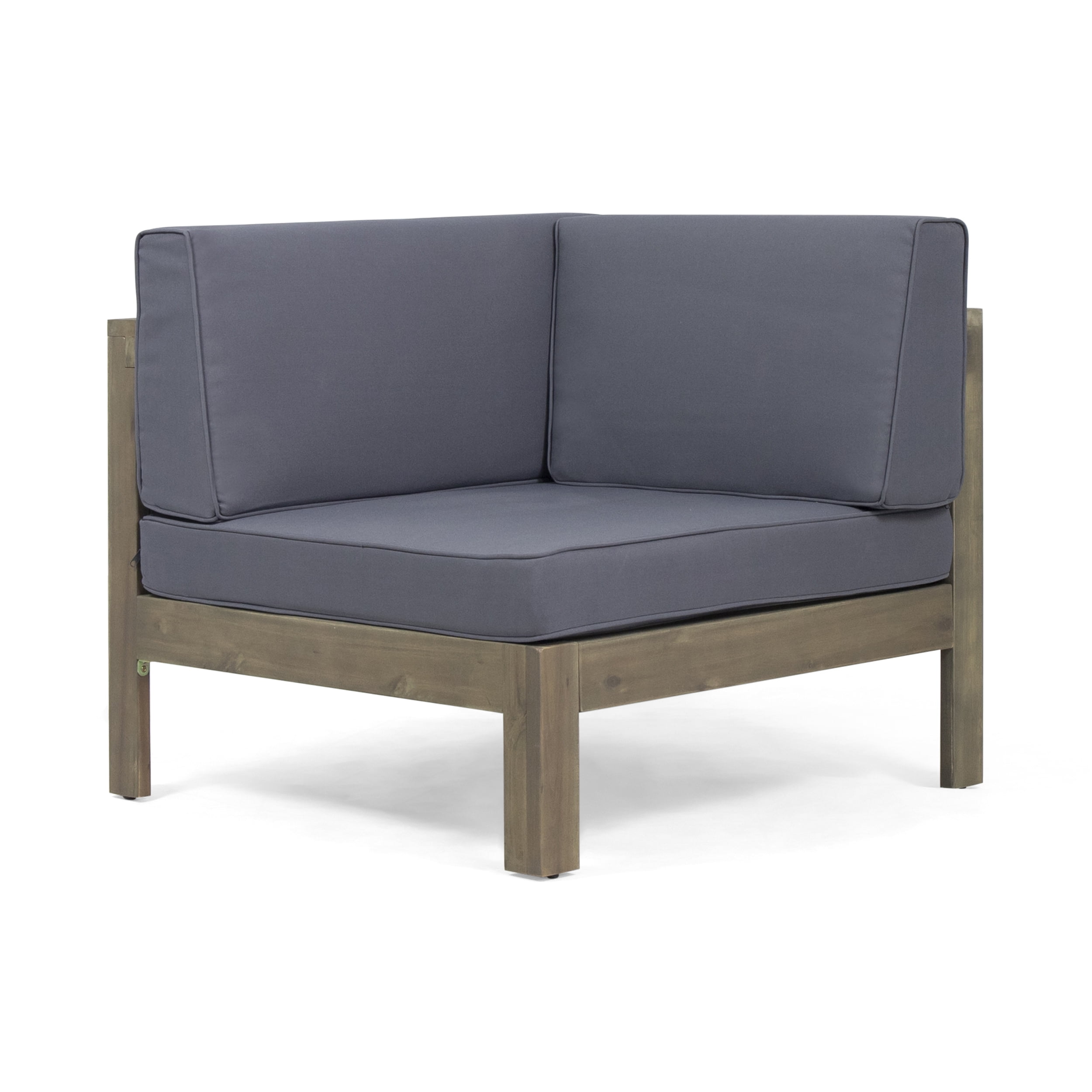 Cayson Outdoor 5 Seater Wood and Wicker Sectional Sofa Set, Gray, Dark Gray