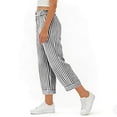thumbnail image 5 of Admvng Capri Pants for Women Striped Elastic High Waist Button Detail Rolled Cuffs Cropped Pants, 5 of 6