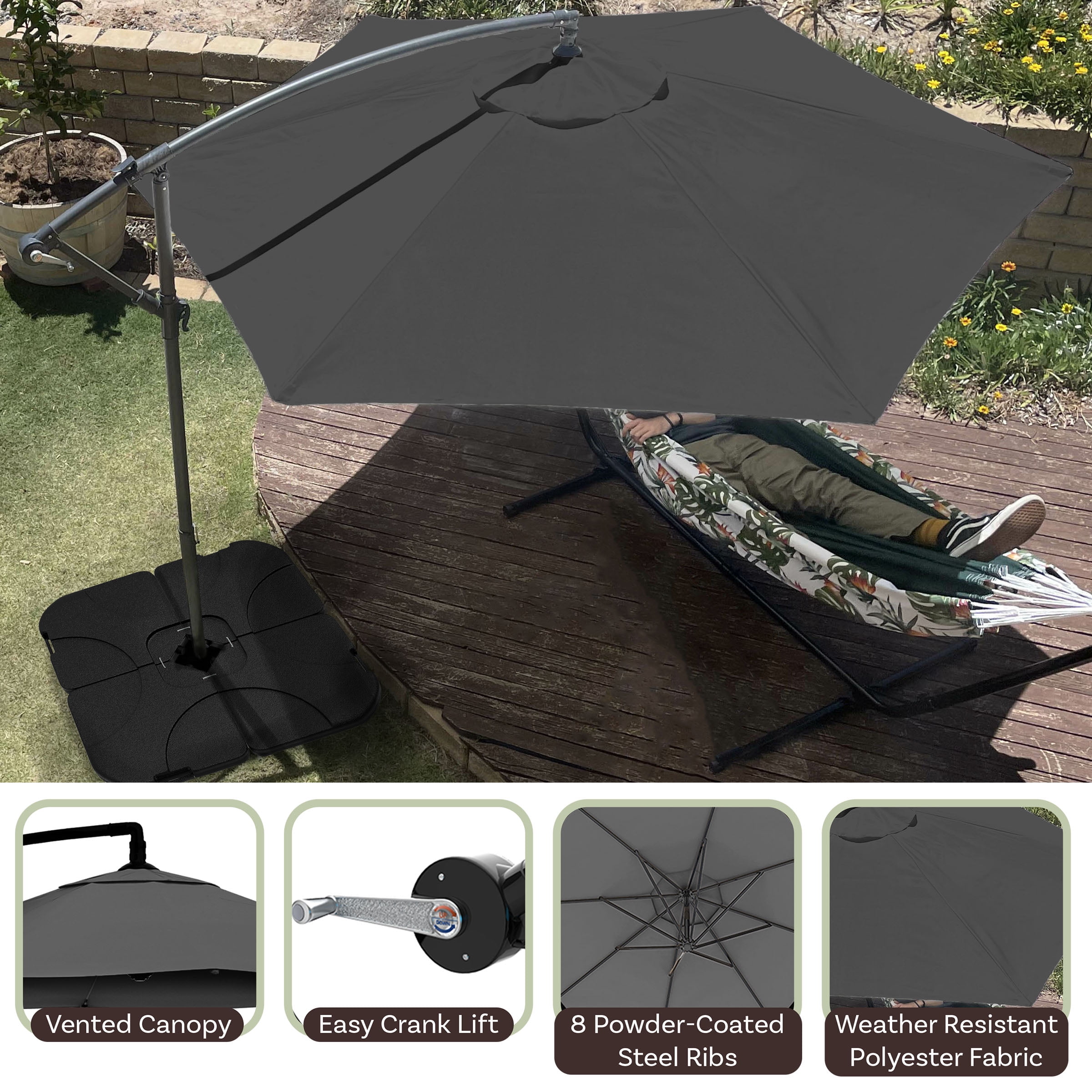 Pure Garden 10-Foot Offset Patio Umbrella with Crank and Base (Gray)
