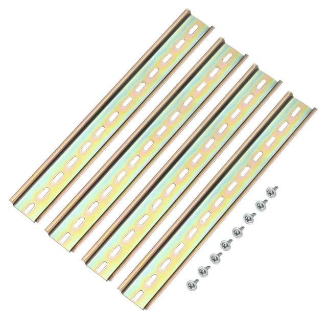 Unique Bargains DIN Rail Slotted Iron Mounting Guide 10 Inch x 1.4 Inch x 0.3 Inch Iridescent 4 Pcs