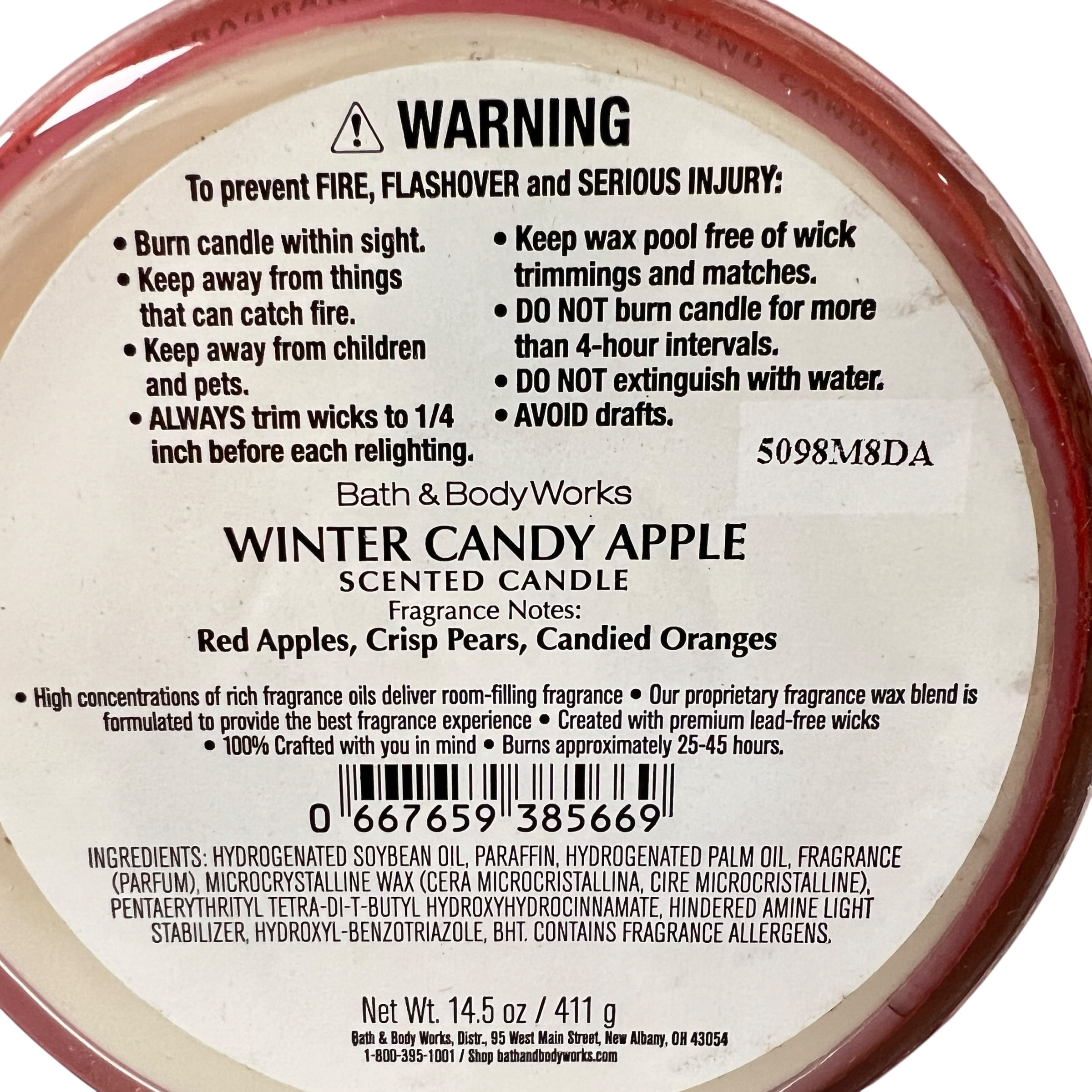 Bath & Body Works Winter Candy Apple Scented 3 Wick Candle 14.5 oz