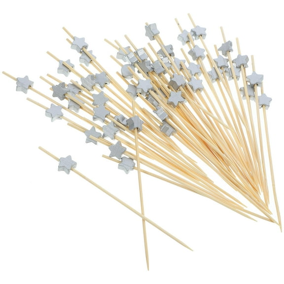 Masteelf 100Pcs Bamboo Drinks Sticks Silver Color for Cocktails and Appetizers at Social Gatherings