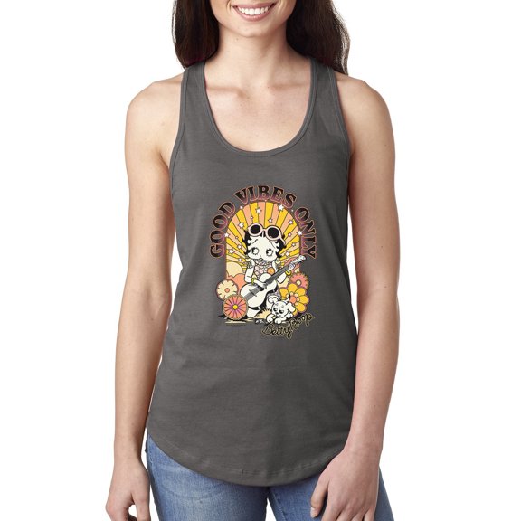 Wild Bobby, Betty Boop Good Vibes Only Betty Boop Ladies Racerback Tank Top, Dark Grey, Medium