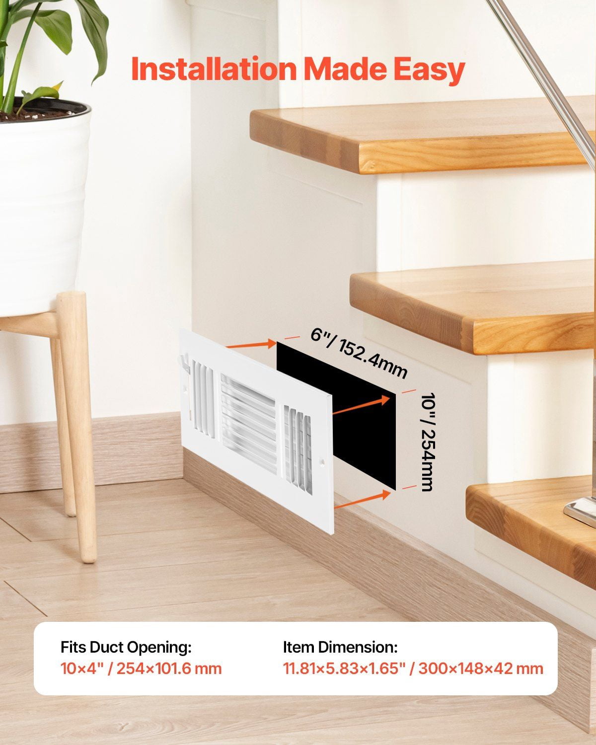6-Pack 3-Way Floor Registers 4 x 10 Inch Metal Vent Covers White Iron HVAC Grilles with Adjustable Airflow Dampers for Home Office Living Room Bedroom – Durable, Rustproof & Easy to Install